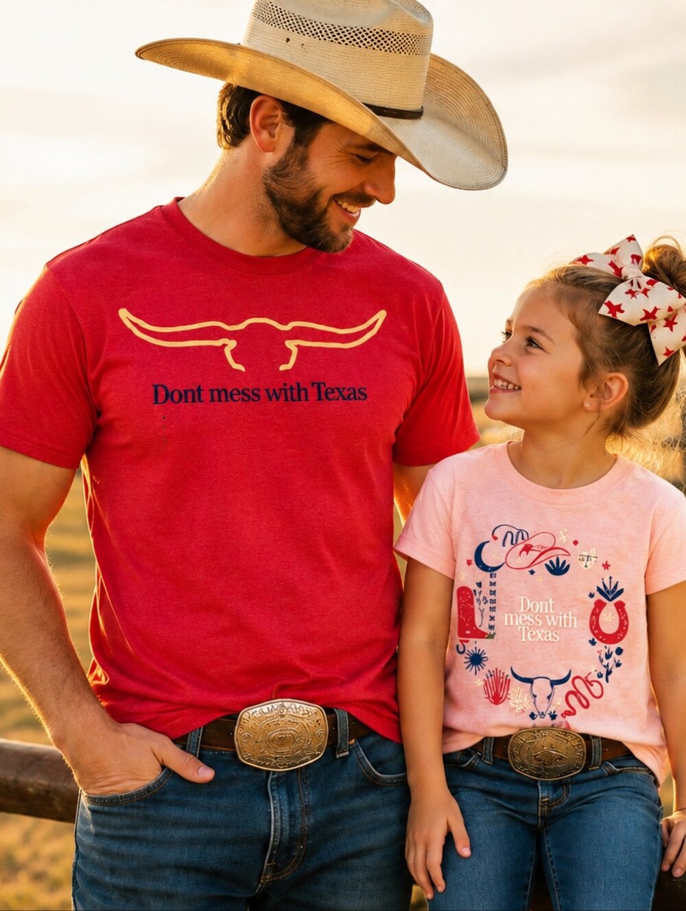 Bundle of 2 Don't Mess With Texas Shirts | Adult L + Kids 7/8 | Matching Family
